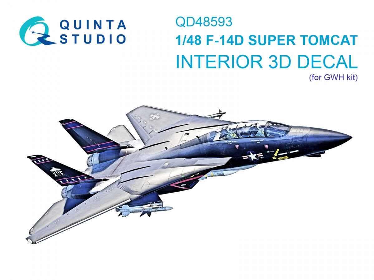 Intérieur imprimé en 3D et coloré sur papier décalcomanie Quinta Studio QD48593 F-14D Super Tomcat (GWH) 1/48