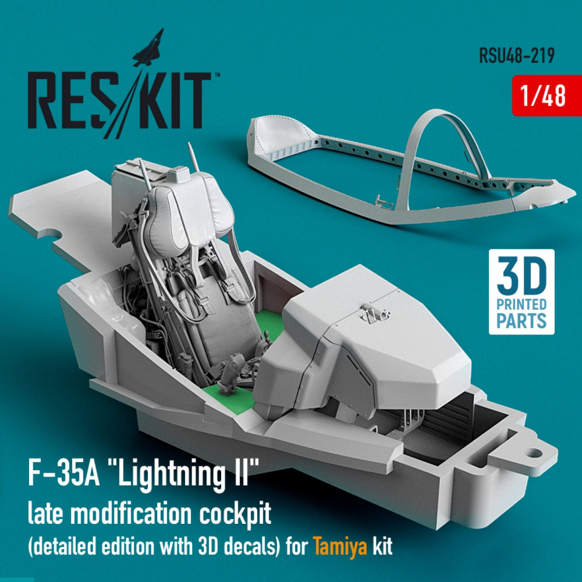 RESKIT RSU48-0219 COCKPIT F-35A « LIGHTNING II » (ÉDITION DÉTAILLÉE AVEC DÉCALCOMANIES 3D) POUR MAQUETTE TAMIYA (IMPRIMÉE EN 3D) 1/48
