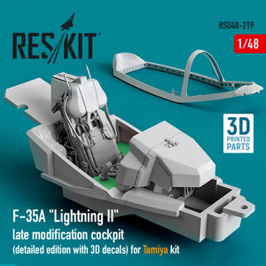 RESKIT RSU48-0219 COCKPIT F-35A « LIGHTNING II » (ÉDITION DÉTAILLÉE AVEC DÉCALCOMANIES 3D) POUR MAQUETTE TAMIYA (IMPRIMÉE EN 3D) 1/48