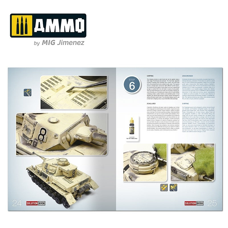 AMMO of Mig Jimenez 6602 SOLUTION BOOK 19 - Comment peindre les véhicules allemands DAK de la Seconde Guerre mondiale (anglais, espagnol, français, allemand) – immagine 4