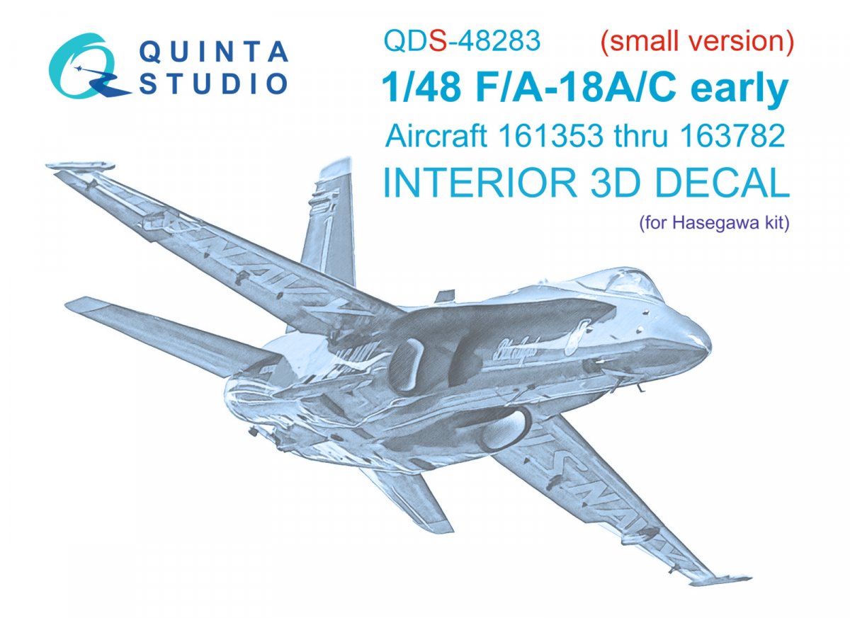 Quinta Studio QDS-48283 F/A-18A/C (première version) Intérieur imprimé en 3D et coloré sur papier décalcomanie (Hasegawa) (Petite version) 1/48