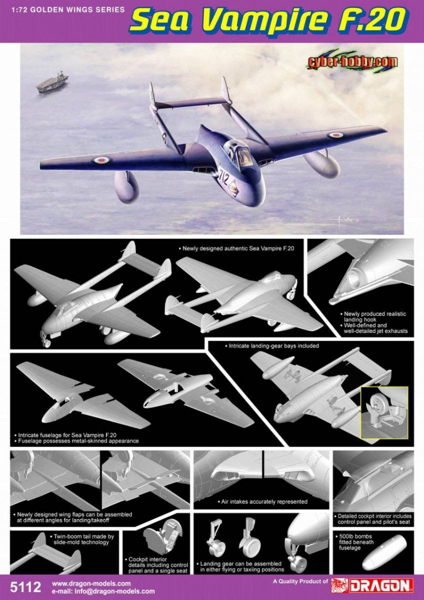 Dragon 5112 Vampire des mers F.20 1/72  – image 3