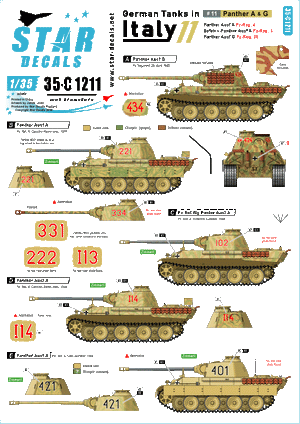 Star Decals 35-C1211 Chars allemands en Italie n° 11 Panther A &amp;amp; G 1/35