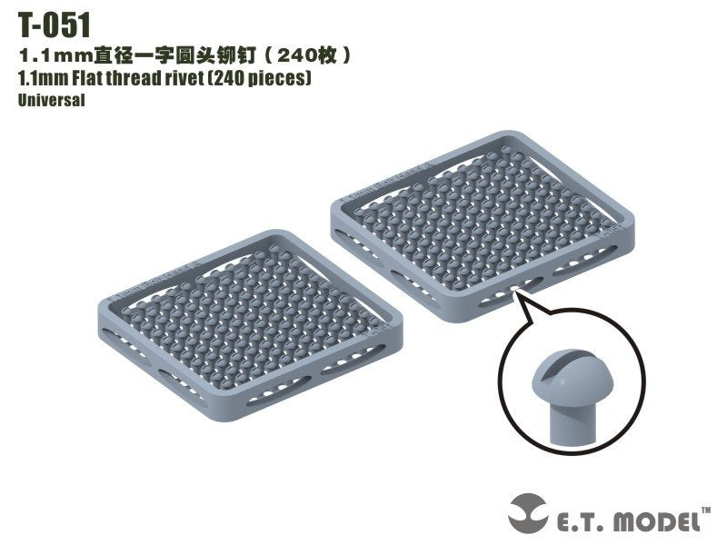 Rivet à filetage plat ET modèle T-051 1,1 mm (240 pièces) (rivets)