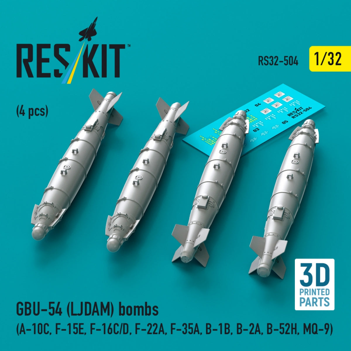 Bombes RESKIT RS32-0504 GBU-54 (LJDAM) (4 pièces) (Impression 3D) 1/32