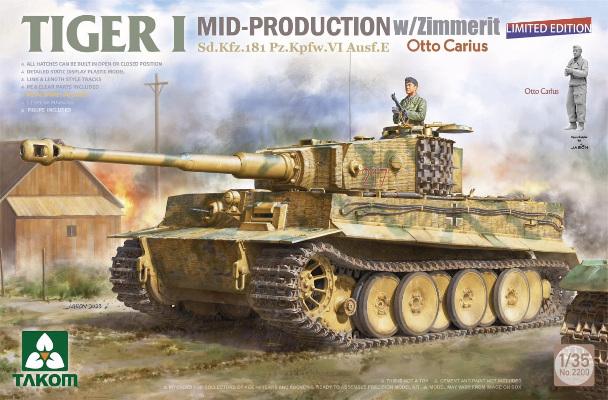 Takom 2200 Tiger I Mid Production avec zimmerit Sd.Kfz. 181 Pz.Kpfw. VI Ausf. E Otto Carius 1/35