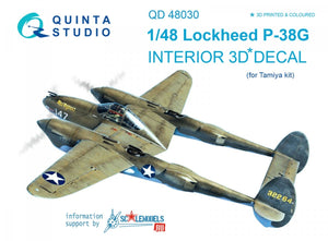 Intérieur imprimé en 3D et coloré sur papier décalcomanie Quinta Studio QD48030 P-38G (pour maquette Tamiya) 1/48