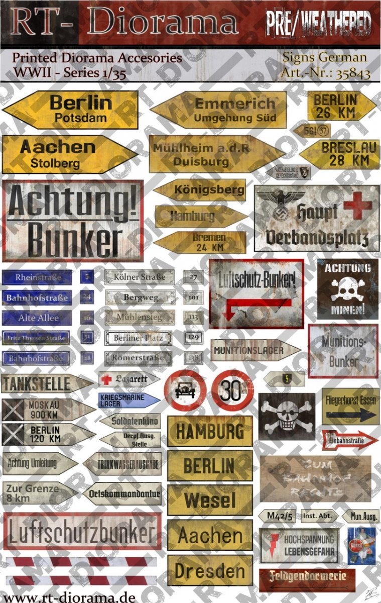 Accessoires imprimés RT-Diorama 35843 : Panneaux Allemagne 1/35