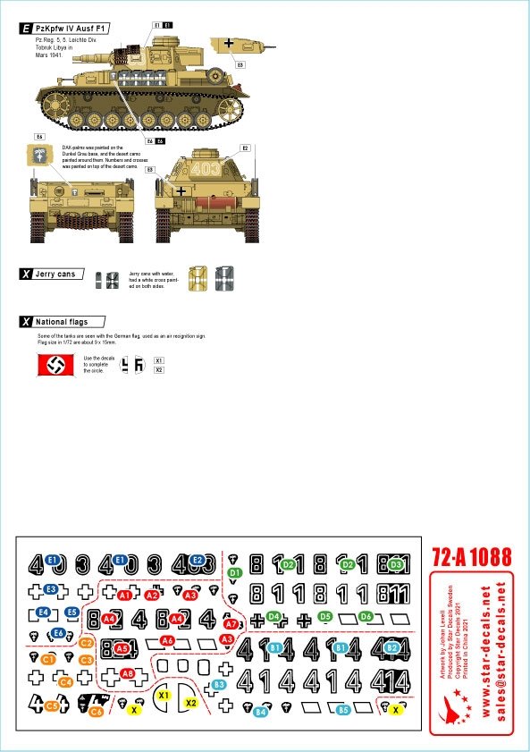 Star Decals 72-A1088 Panzer dans le désert n° 5. PzKpfw IV Ausf D, D/E Hybrid, E et F1, en Afrique du Nord, échelle 1/72 – Bild 2