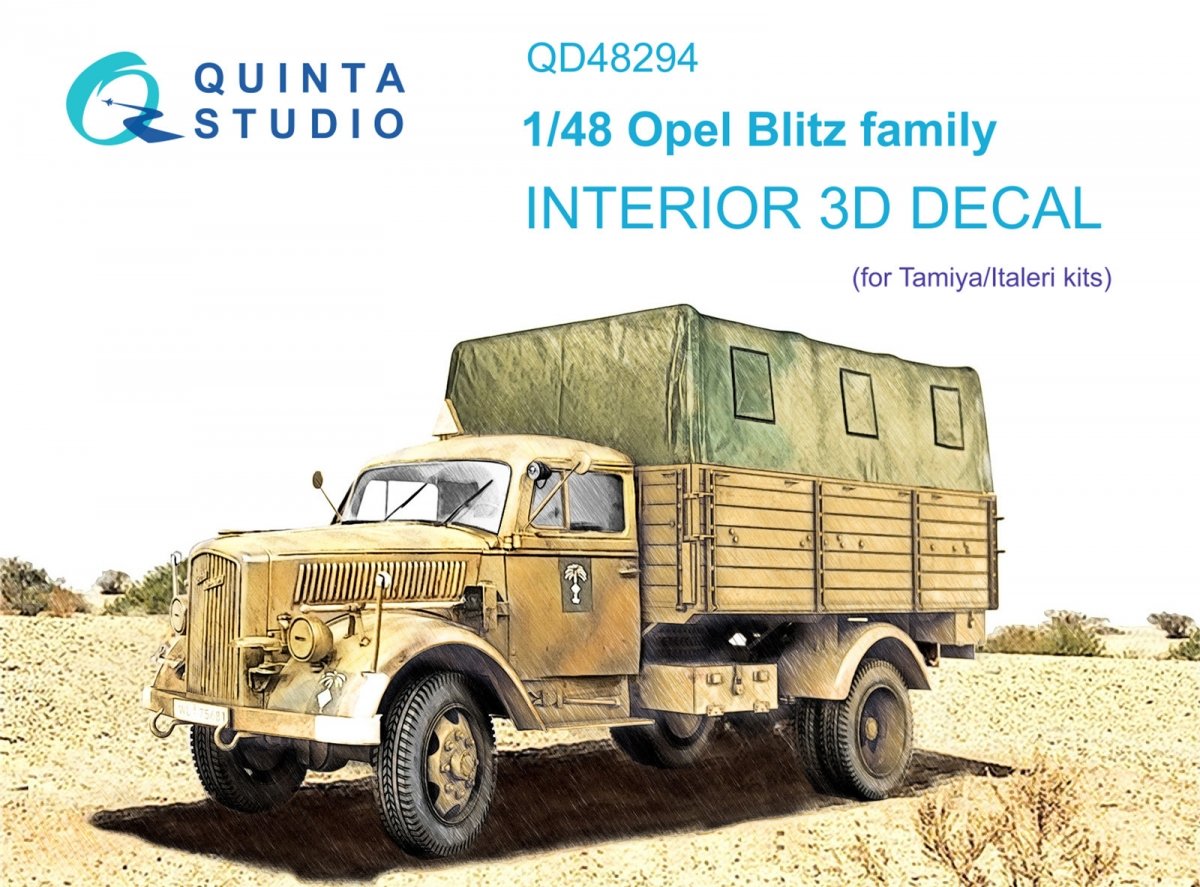 Intérieur imprimé en 3D et coloré sur papier décalcomanie Quinta Studio QD48294 pour Opel Blitz (Tamiya/Italeri) au 1/48