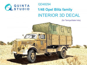 Intérieur imprimé en 3D et coloré sur papier décalcomanie Quinta Studio QD48294 pour Opel Blitz (Tamiya/Italeri) au 1/48