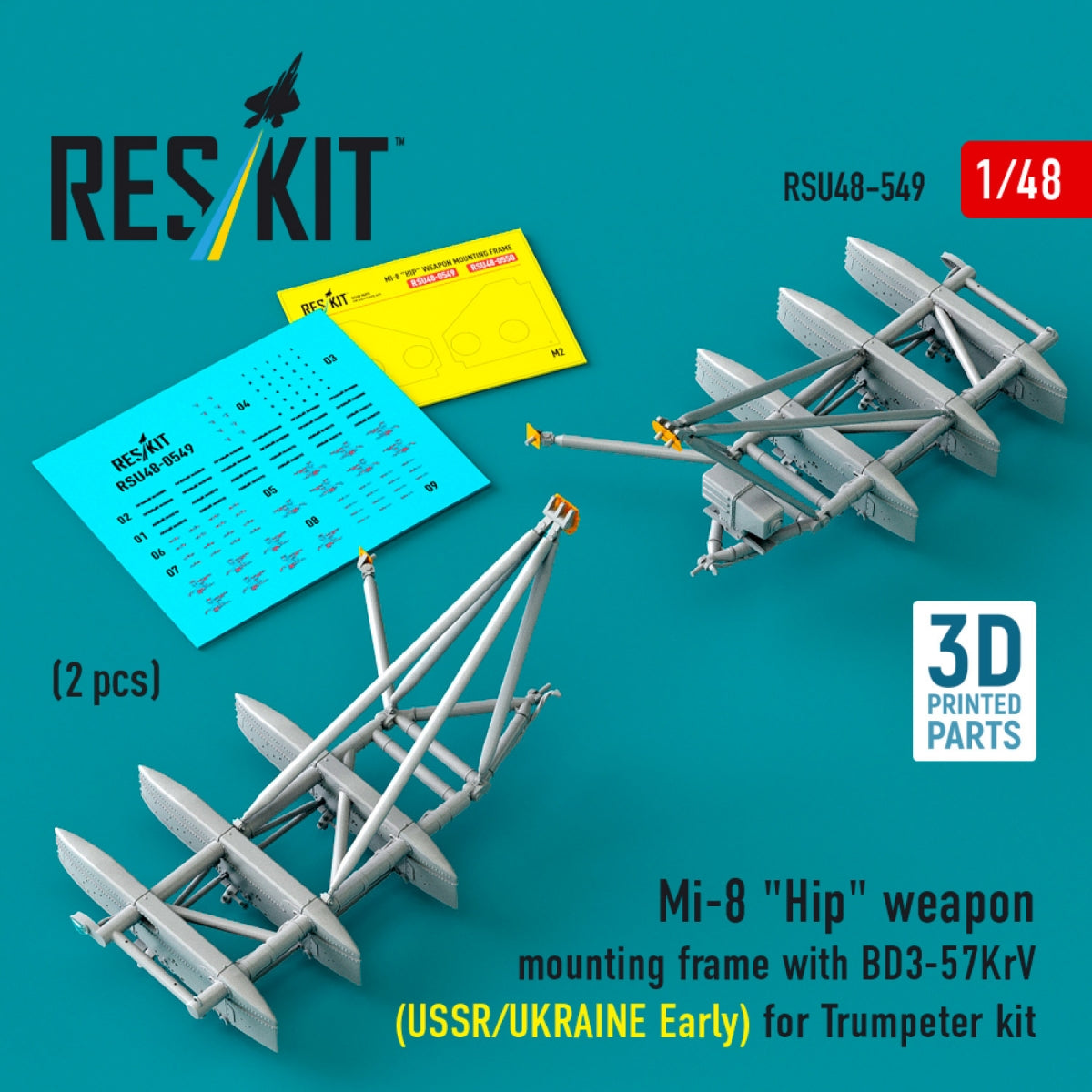 RESKIT RSU48-0549 Mi-8 "Hip" weapon mounting frame with BD3-57KrV for Trumpeter kit (USSR/UKRAINE Early) (2 pcs) (3D Printed) 1/48