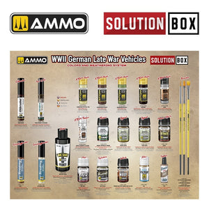 AMMO de Mig Jimenez 7729 SOLUTION BOX 23 – Véhicules allemands de fin de guerre de la Seconde Guerre mondiale. Système de couleurs et de vieillissement – immagine 3