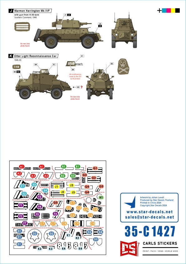 Star Decals 35-C1427 Marquages ​​des premiers véhicules de Tsahal n° 1. Véhicules blindés israéliens (1948-1949) : Daimler AC Mk 2, Humber AC Mk IV, Humber LRC, Marmon-Herrington Mk IVF, M3 White Scout Car, Humber SC, CMP C15TA. Échelle : 1/35 – Bild 3