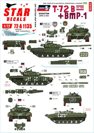 Star Decals 72-A1135 Guerre en Ukraine n° 5. T-72B (1986) et BMP-1 1/72
