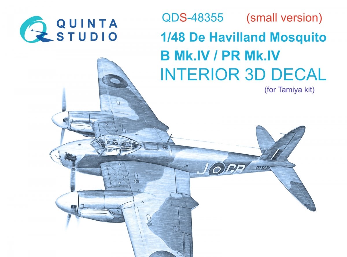 Quinta Studio QDS-48355 DH Mosquito B Mk.IV/PR Mk.IV Intérieur imprimé en 3D et coloré sur papier décalcomanie (Tamiya) (Petite version) 1/48