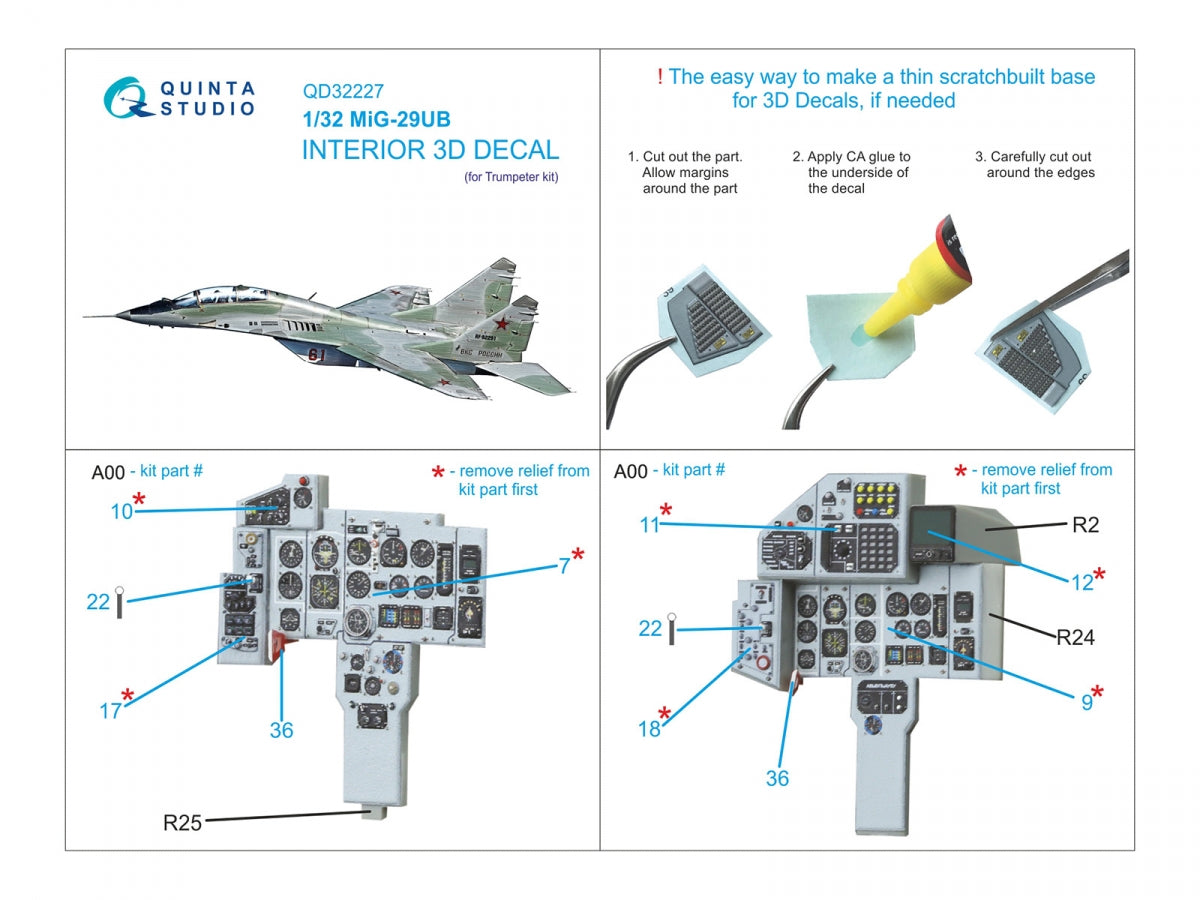 Intérieur imprimé en 3D et coloré du MiG-29UB (Trumpeter) de Quinta Studio QD32227, échelle 1/32 – immagine 2