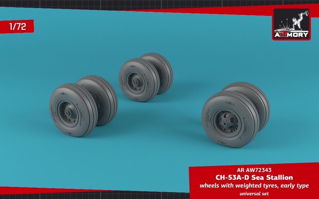 Roues Armory Models AW72343 CH-53 Sea Stallion avec pneus lestés, échelle 1/72 (début de la série)