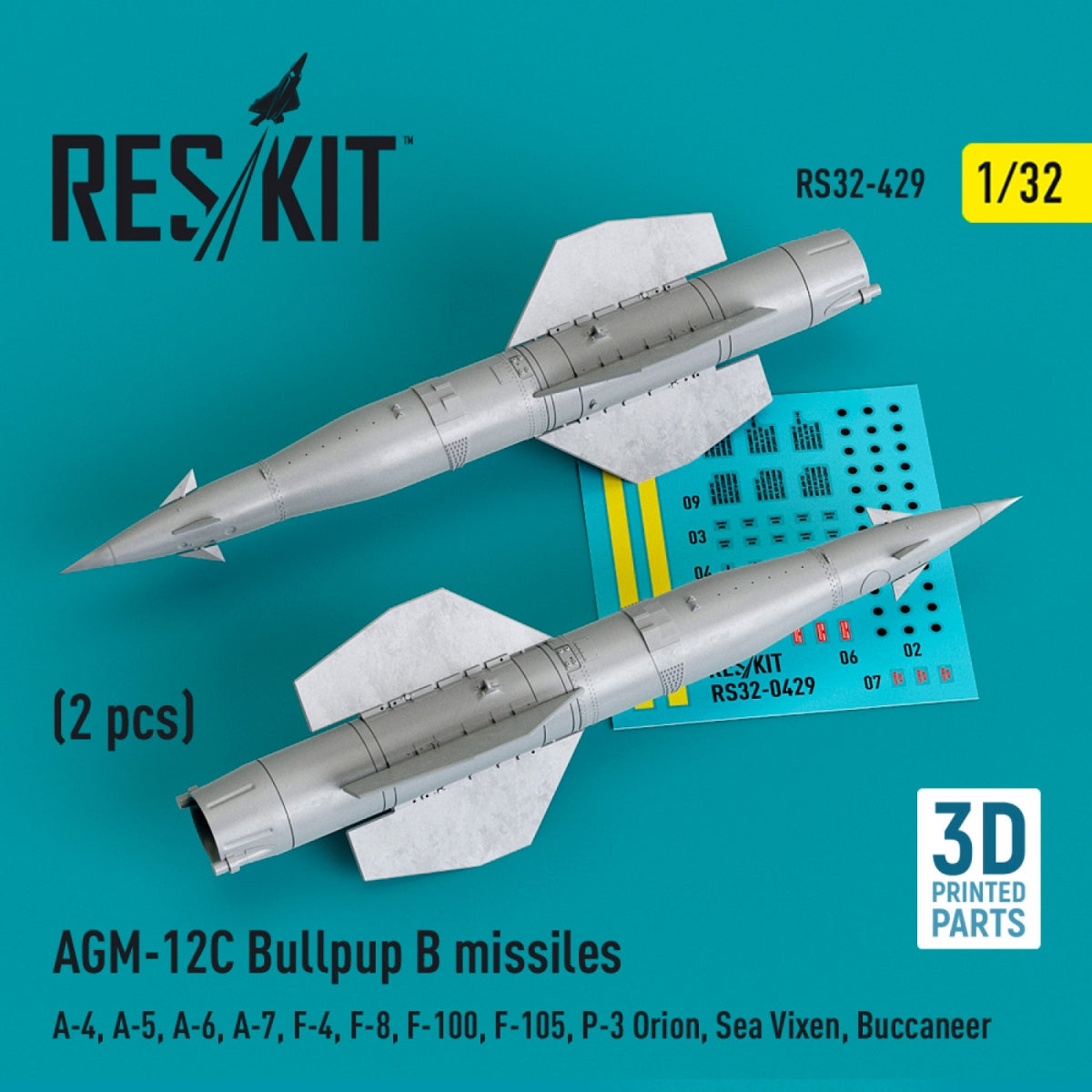 MISSILES AGM-12C BULLPUP B RESKIT RS32-0429 (2 PIÈCES) (IMPRIMÉS EN 3D) 1/32