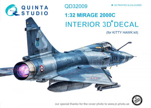 Intérieur imprimé en 3D et coloré sur papier décalcomanie Quinta Studio QD32009 Mirage 2000C (pour maquette Kitty Hawk) 1/32