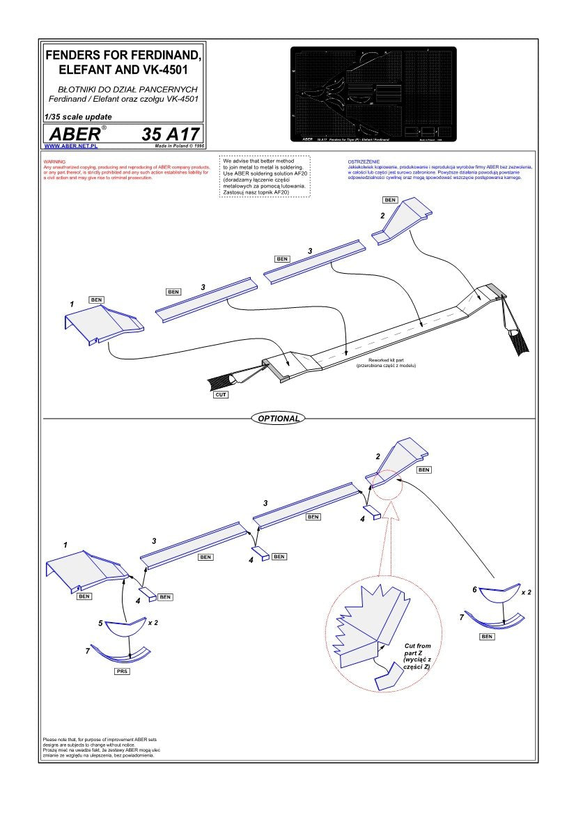 Aber 35A017 Ailes pour voitures Ferdynand / Elefant, VK-4501 (1/35) – Bild 4