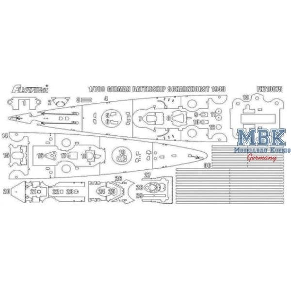 Masque de peinture FlyHawk pour maquette FH710075, cuirassé allemand Scharnhorst 1943, échelle 1/700