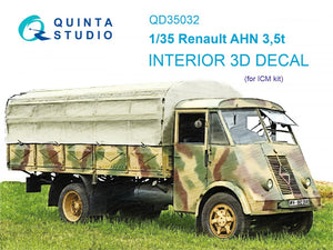 Intérieur imprimé en 3D et coloré sur papier décalcomanie (ICM) Quinta Studio QD35032 Renault AHN 3.5t 1/35