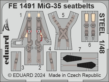 Ceintures de sécurité Eduard FE1491 MiG-35 en acier HOBBY BOSS 1/48