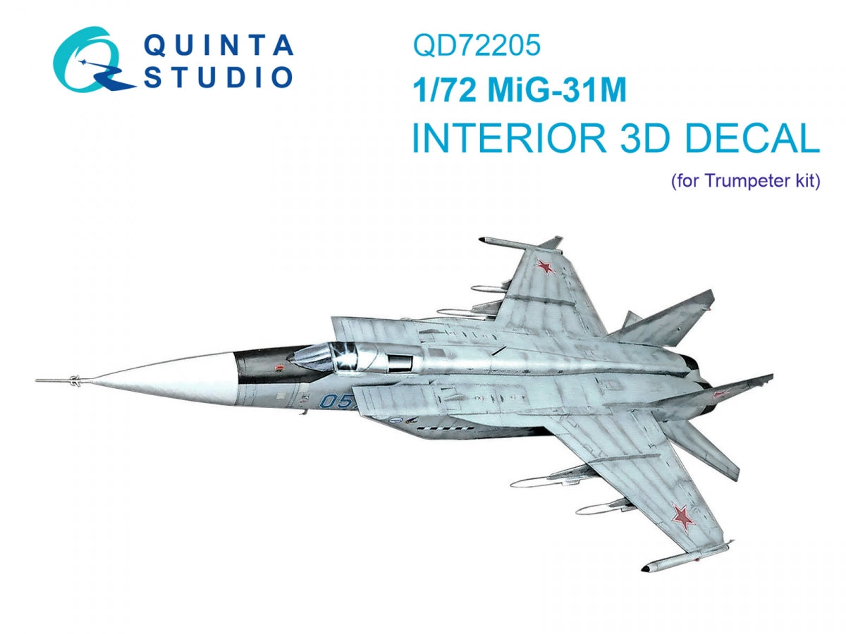 Intérieur imprimé en 3D et coloré sur papier décalcomanie Quinta Studio QD72205 MiG-31M (Trumpeter) 1/72