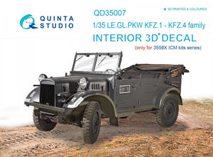 Intérieur imprimé en 3D et coloré sur papier décalcomanie Quinta Studio QD35007 KFZ 1-4 (pour kits ICM) 1/35
