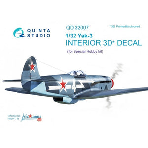 Intérieur du Yak-3 de Quinta Studio QD32007, imprimé en 3D et coloré sur papier décalcomanie (pour kit Special Hobby) à l&amp;#39;échelle 1/32