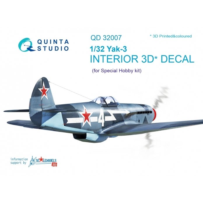 Intérieur du Yak-3 de Quinta Studio QD32007, imprimé en 3D et coloré sur papier décalcomanie (pour kit Special Hobby) à l&amp;#39;échelle 1/32