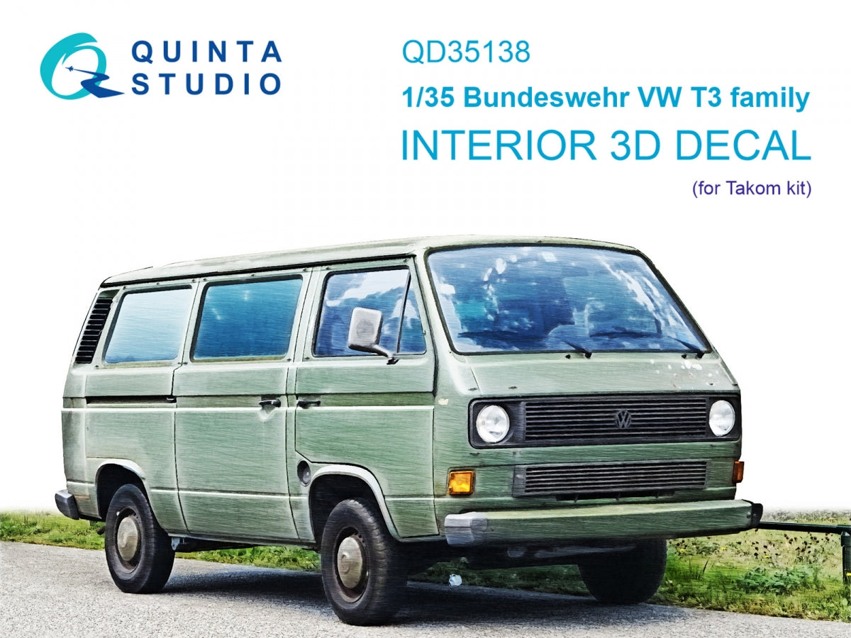 Intérieur imprimé en 3D et coloré sur papier décalcomanie (Takom) pour la famille VW T3 de la Bundeswehr (Quinta Studio QD35138) à l'échelle 1/35 