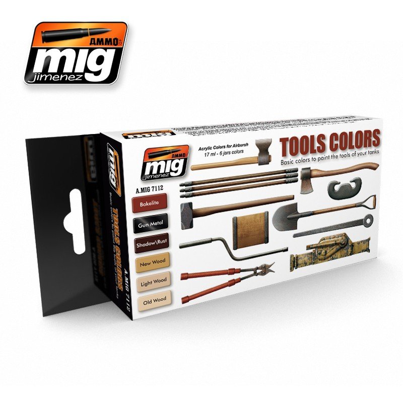 Munitions Mig 7112, outils, couleurs, 6 x 17 ml