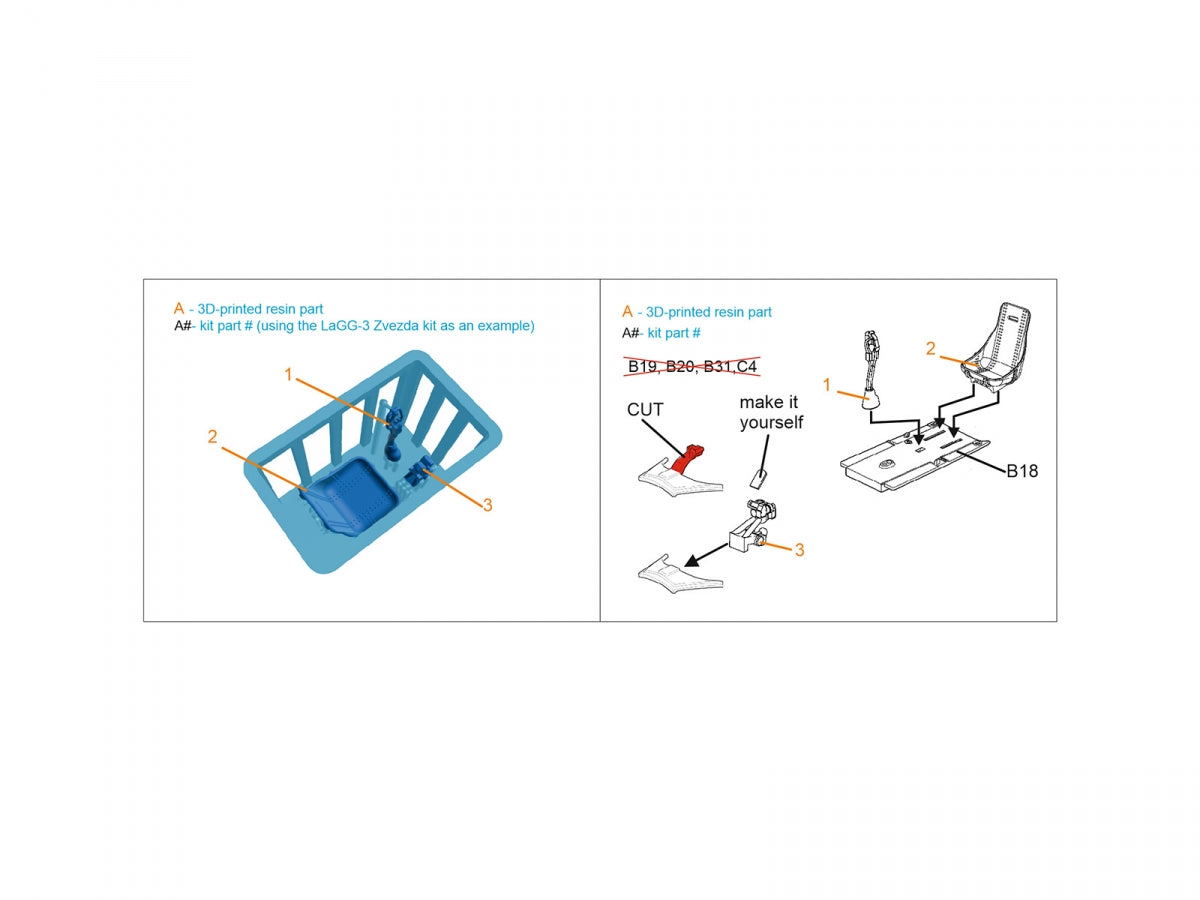 Détails du cockpit Quinta Studio QT48065 pour la famille LaGG-3 et La-5 : siège, viseur et manche à balai (tous les kits) 1/48 – image 2