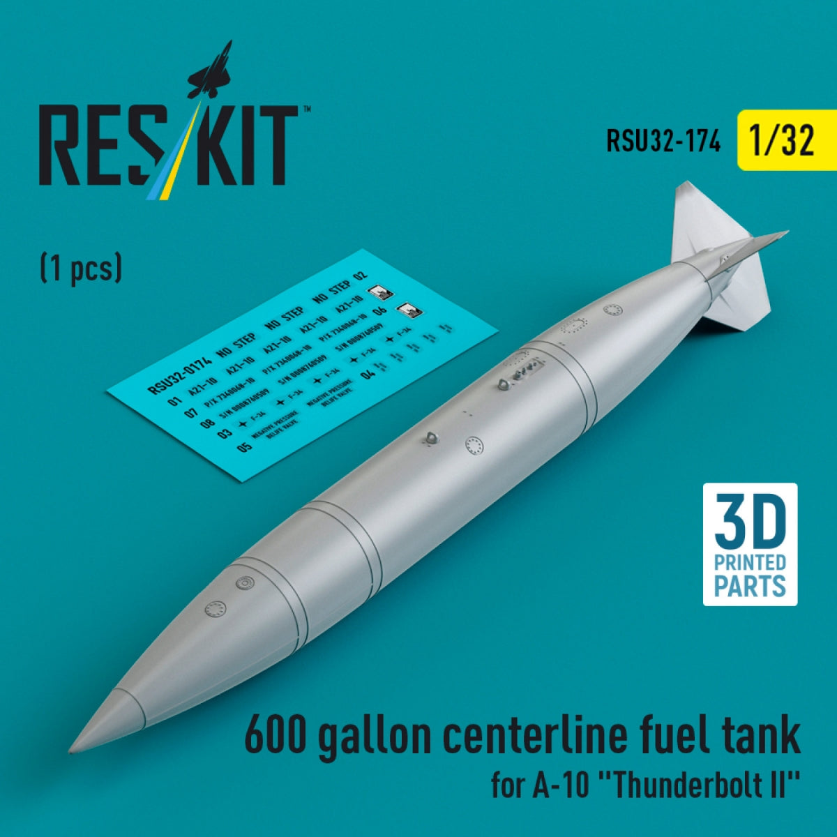 Réservoir de carburant central RESKIT RSU32-0174 de 600 gallons pour A-10 « Thunderbolt II » (1 pièce) (Impression 3D) 1/32