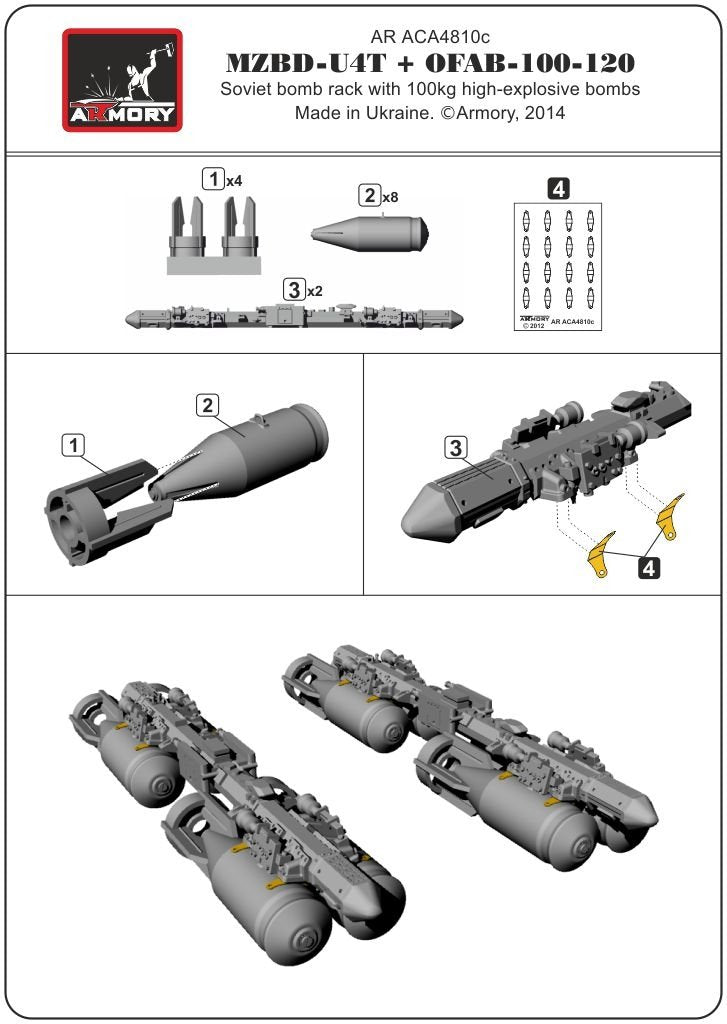 Armory Models ACA4810c MZBD-4UT avec 4 bombes explosives soviétiques OFAB-100-120, kit d&amp;#39;armement en résine avec pièces en photodécoupe, échelle 1/48 – immagine 4