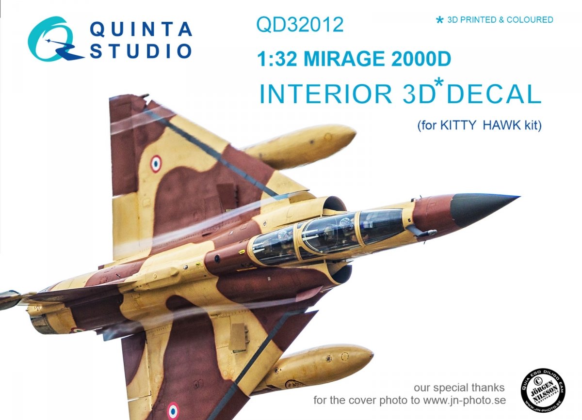 Intérieur imprimé en 3D et coloré sur papier décalcomanie Quinta Studio QD32012 Mirage 2000D (pour maquette Kitty Hawk) 1/32