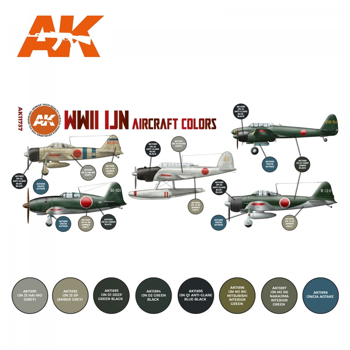 AK Interactive AK11737 Couleurs d&amp;#39;avions de la Marine impériale japonaise de la Seconde Guerre mondiale 8x17 ml – image 2