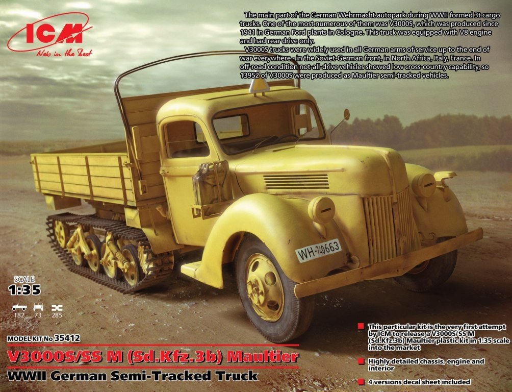 ICM 35412 V3000S/SS M (Sd.Kfz.3b) Maultier, Camion semi-chenillé allemand de la Seconde Guerre mondiale (1/35)