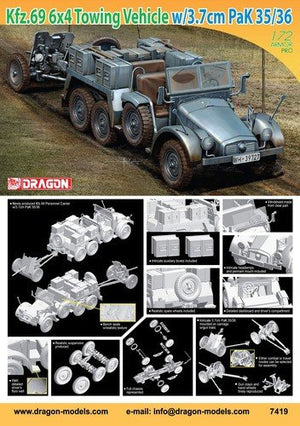 Dragon 7419 Kfz.69 6x4 Véhicule de remorquage avec canon PaK 35/36 de 3,7 cm (1/72)