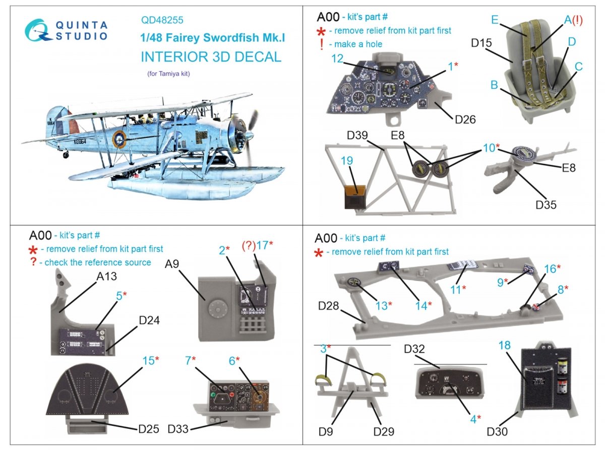 Intérieur imprimé en 3D et coloré sur papier décalcomanie Quinta Studio QD48255 Swordfish Mk.I (Tamiya) 1/48 – image 2