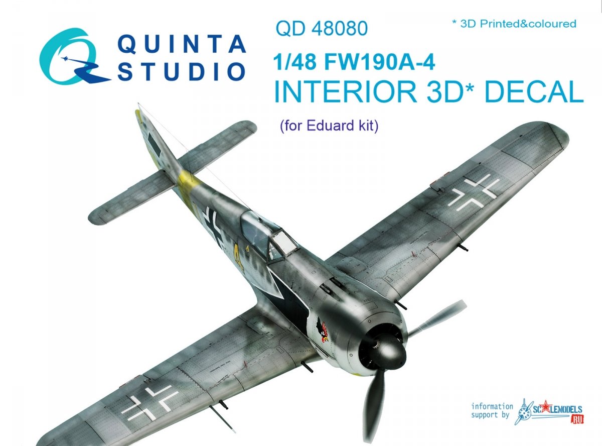 Intérieur imprimé en 3D et coloré sur papier décalcomanie Quinta Studio QD48080 FW 190A-4 (pour kit Eduard) 1/48