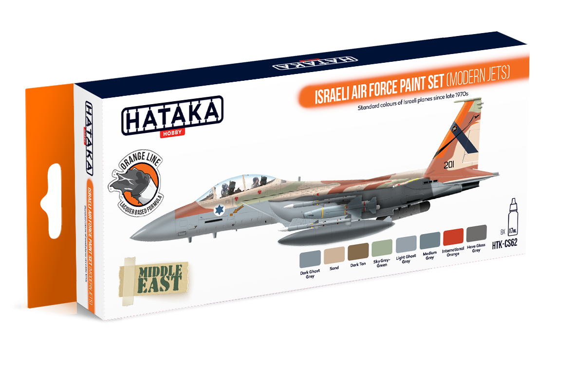 Coffret de peinture Hataka HTK-CS62 pour avions de chasse modernes de l'armée de l'air israélienne (8 x 17 ml).