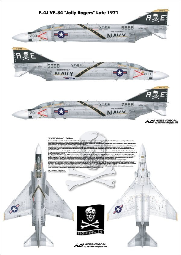 HobbyDecal AL48003V1 F-4J VF-84 Jolly Rogers Fin 1971 1/48