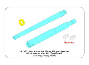 Aber 16L-30 Gun barrel for 37mm M6 gun used on US Armoured Car M8 Greyhound 1/16