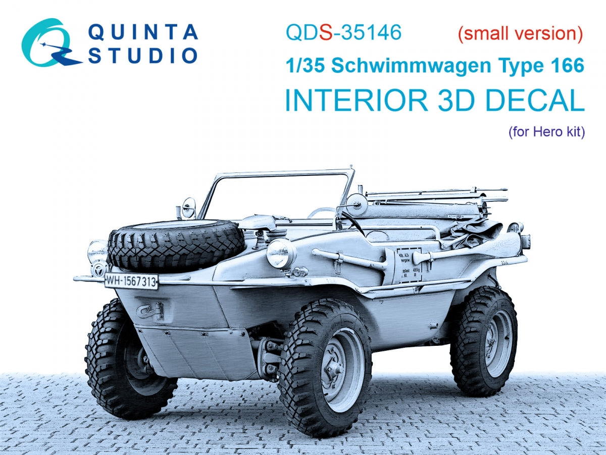 Quinta Studio QDS-35146 Schwimmwagen Type 166 Intérieur imprimé en 3D et coloré sur papier décalcomanie (Hero) (Petite version) 1/35