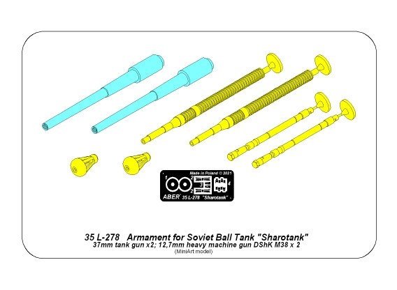 Armement Aber 35L-278 pour le char soviétique « Sharotank » : 2 canons de 37 mm, 2 mitrailleuses DShK M36 de 12,7 mm. MiniArt 1/35 – Bild 3