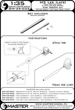 Canons d&amp;#39;armes Master GM-35-032 M3 Lee (production tardive) pour maquette Takom au 1/35  – immagine 4
