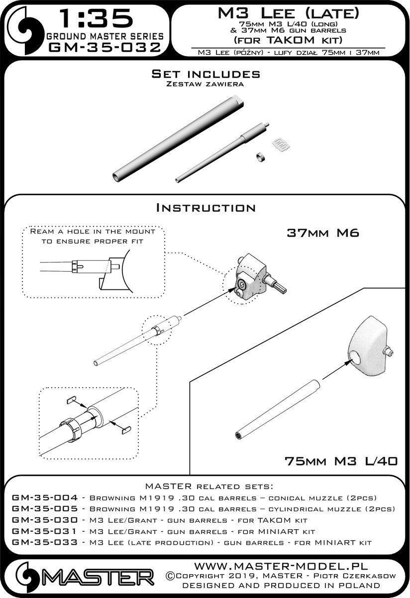 Canons d&amp;#39;armes Master GM-35-032 M3 Lee (production tardive) pour maquette Takom au 1/35  – immagine 4
